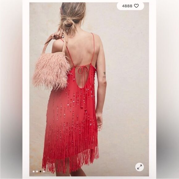 Crystal Clear Free People Red Fringe Sequin Dress Size XL - Picture 4 of 5